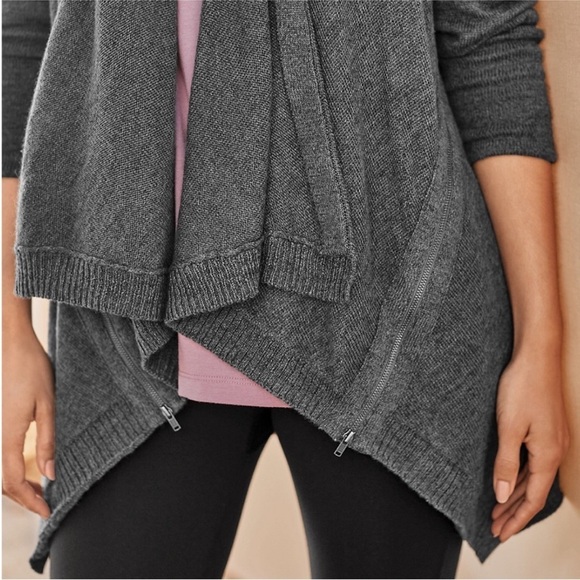 Garnet Hill Wool Linen Drape Front Open Cardigan Zipper Detail Pockets - Picture 6 of 7